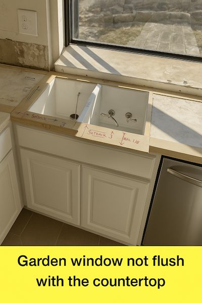 Garden window not flush with countertop.