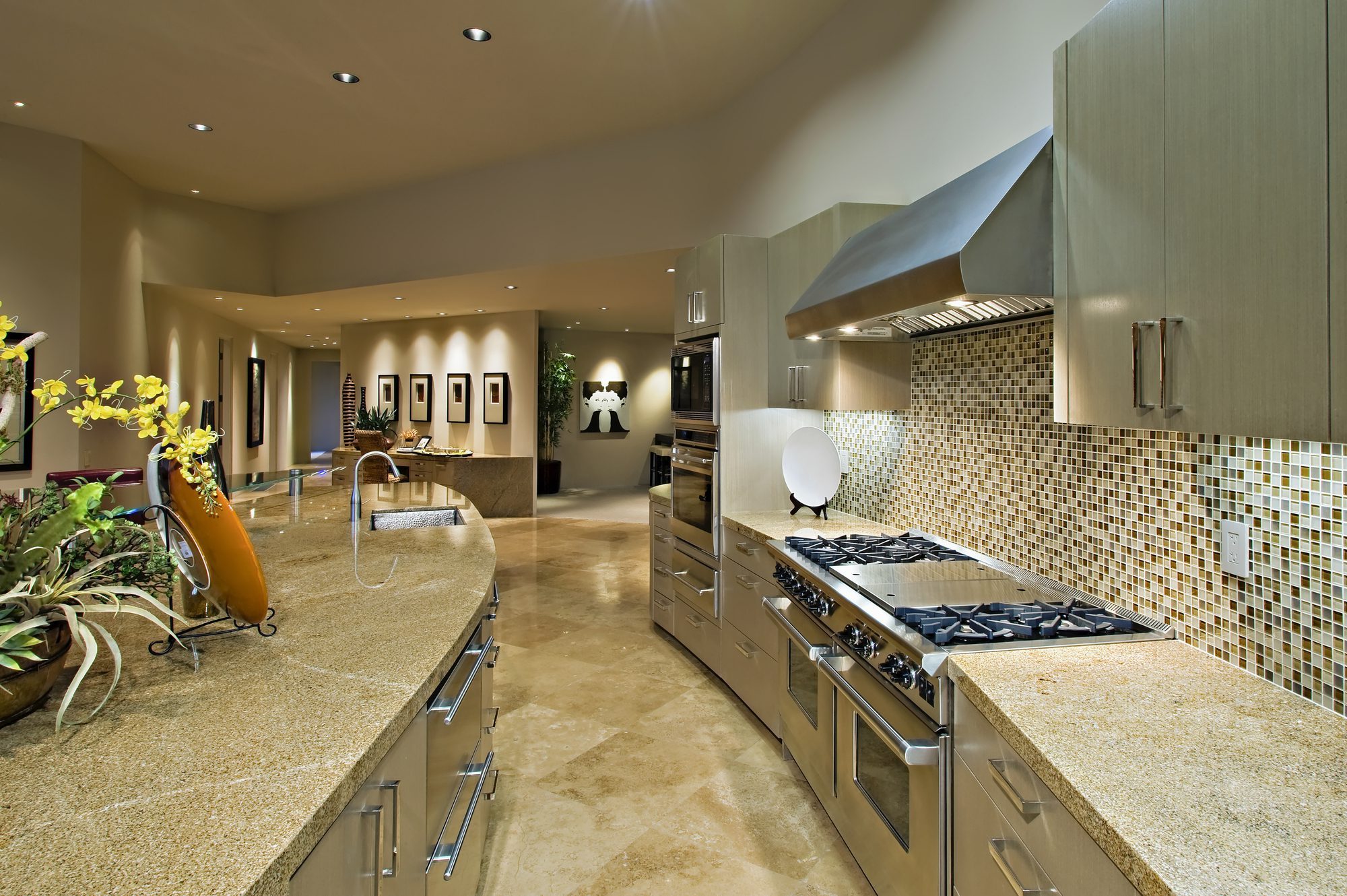 Open Floor Plan Kitchen With Quartz Countertop Cupertino California