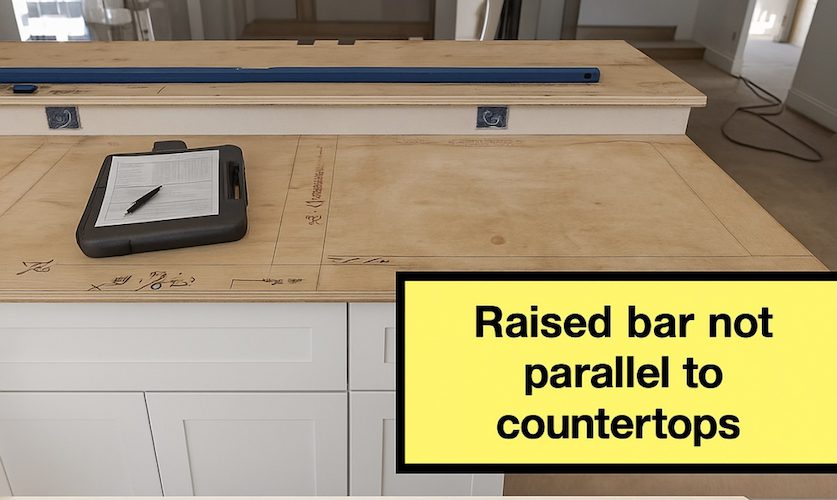 Raised bar not parallel to countertops.